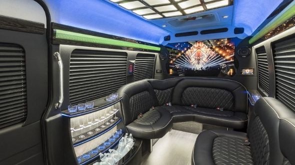 Interior of Charter Bus Company Revere's Sprinter Limo in Revere